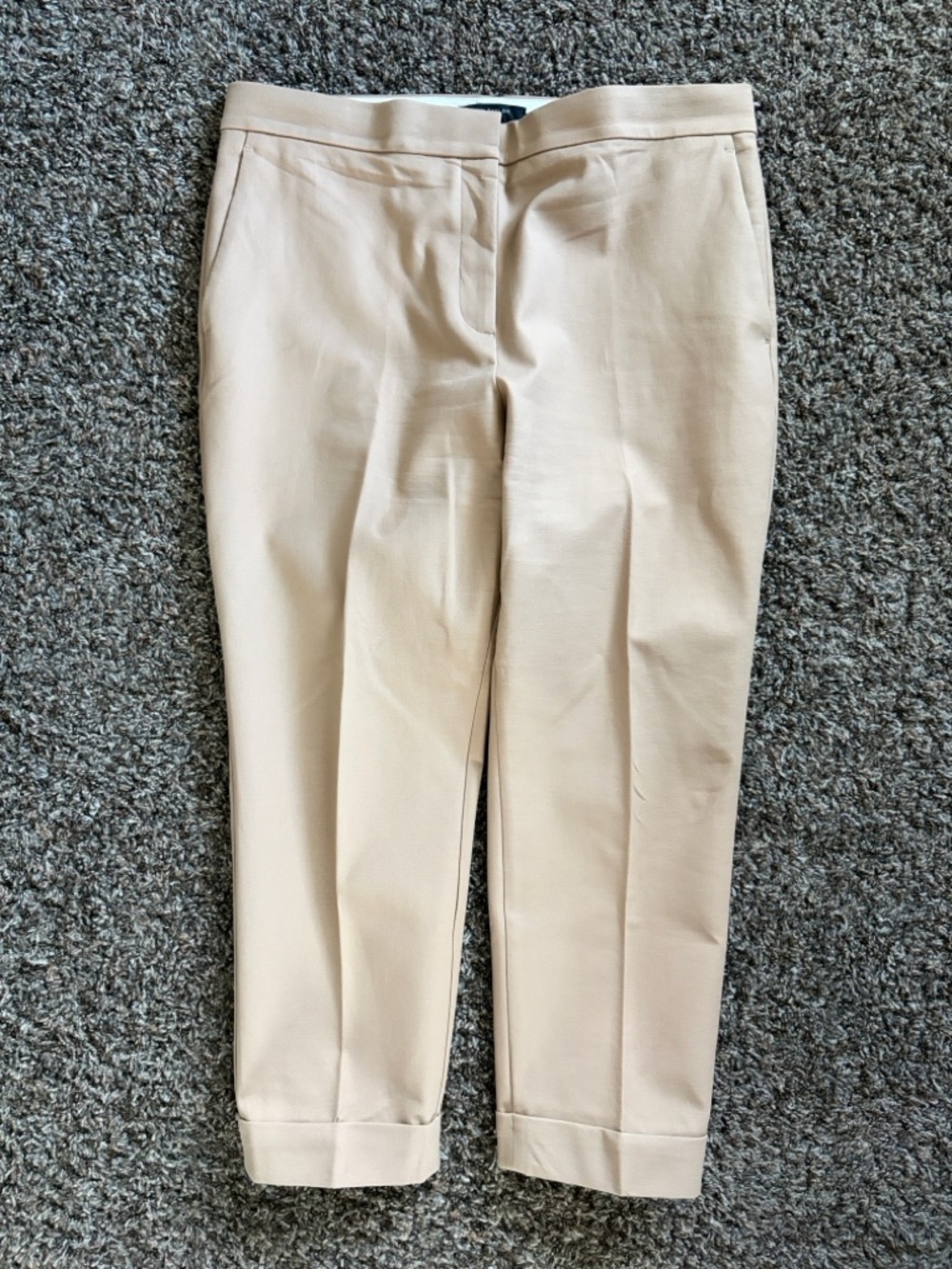 Ann Taylor Tan Beige Tailored Cuffed Dress Pants, Size 14P Cotton Blend